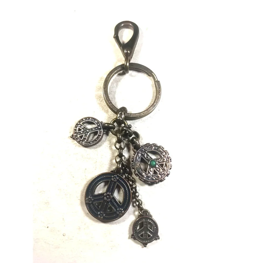 Made With Peace And Love Keychain Brass Tone Peace Sign Charms Purse Clip
